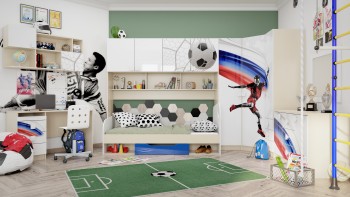 Детская комната Футбол ЧМ (Белый/Синий/корпус Клен) в Снежногорске - snezhnogorsk.mebel54.com | фото