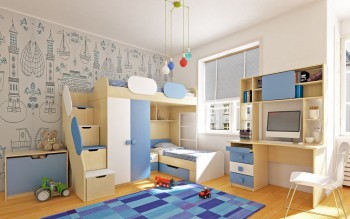 Детская комната Скай (Синий/Белый/корпус Клен) в Снежногорске - snezhnogorsk.mebel54.com | фото