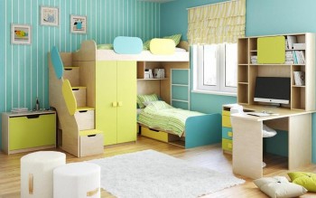 Детская комната Смайли (Желтый/Голубой/Зеленый/корпус Клен) в Снежногорске - snezhnogorsk.mebel54.com | фото