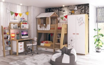 Детская спальня Оливер (Белый/Дуб золотой) в Снежногорске - snezhnogorsk.mebel54.com | фото