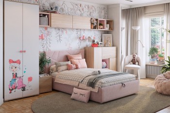Комплект детской мебели Алина К2 Дуб мария/белый/нежно-розовый велюр в Снежногорске - snezhnogorsk.mebel54.com | фото