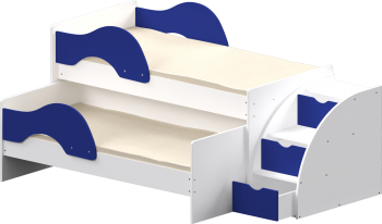 Кровать детская Матрешка выкатная с лестницей Белый/Синий в Снежногорске - snezhnogorsk.mebel54.com | фото