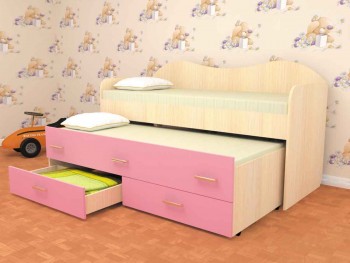 Кровать детская Нимфа двухместная 2.0 Дуб молочный/Розовый в Снежногорске - snezhnogorsk.mebel54.com | фото