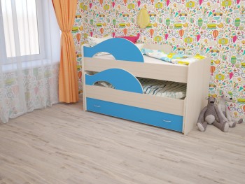 Кровать детская Радуга 1600 Млечный дуб/Голубой в Снежногорске - snezhnogorsk.mebel54.com | фото