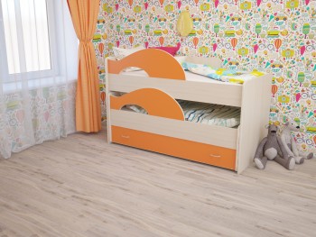 Кровать детская Радуга 1600 Млечный дуб/Оранжевый в Снежногорске - snezhnogorsk.mebel54.com | фото