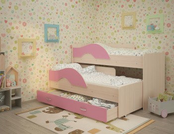 Кровать детская Радуга 1600 Млечный дуб/Розовый в Снежногорске - snezhnogorsk.mebel54.com | фото