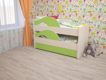 Кровать детская Радуга 1600 Млечный дуб/Салатовый в Снежногорске - snezhnogorsk.mebel54.com | фото