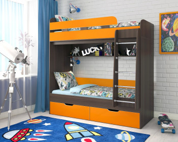 Кровать двухъярусная Юниор-5  Бодего/Оранжевый в Снежногорске - snezhnogorsk.mebel54.com | фото