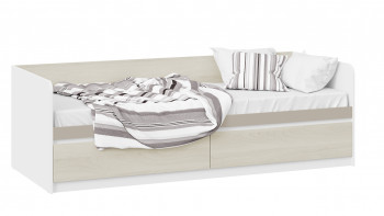 Кровать «Сканди» с 2 ящиками Дуб Гарден/Белый/Глиняный серый в Снежногорске - snezhnogorsk.mebel54.com | фото