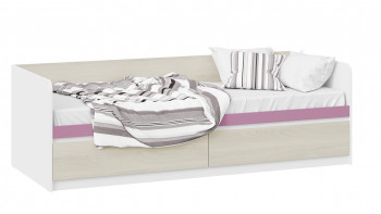 Кровать «Сканди» с 2 ящиками Дуб Гарден/Белый/Лиловый в Снежногорске - snezhnogorsk.mebel54.com | фото