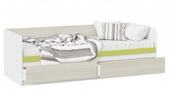 Кровать «Сканди» с 2 ящиками Дуб Гарден/Белый/Зеленый в Снежногорске - snezhnogorsk.mebel54.com | фото