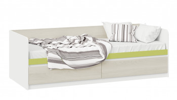 Кровать «Сканди» с 2 ящиками Дуб Гарден/Белый/Зеленый в Снежногорске - snezhnogorsk.mebel54.com | фото