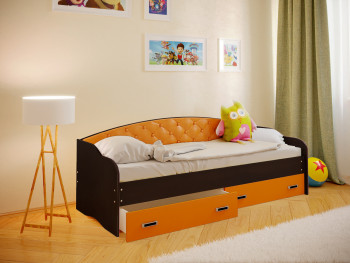 Кровать Софа-8 с мягкой спинкой (900х2000) Венге/Оранжевый в Снежногорске - snezhnogorsk.mebel54.com | фото