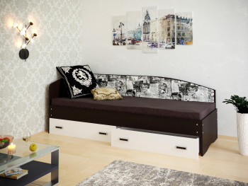 Кровать Софа-9 с мягкой спинкой с рисунком Милана (900х1900) Венге/Белый в Снежногорске - snezhnogorsk.mebel54.com | фото