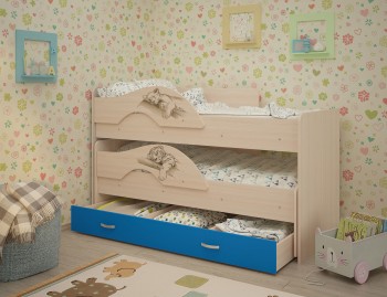 Кровать выкатная Радуга-Сафари детская 1600 Млечный дуб/Голубой в Снежногорске - snezhnogorsk.mebel54.com | фото