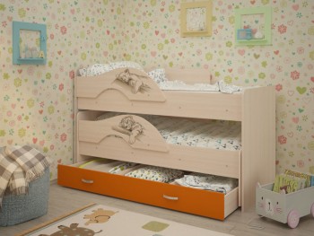 Кровать выкатная Радуга-Сафари детская 1600 Млечный дуб/Оранжевый в Снежногорске - snezhnogorsk.mebel54.com | фото