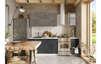 Кухонный гарнитур Нувель 1800мм белый/бетон коричневый/бетон черный в Снежногорске - snezhnogorsk.mebel54.com | фото