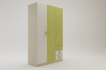 Шкаф 3-х створчатый с ящиками Эппл (Зеленый/Белый/корпус Клен) в Снежногорске - snezhnogorsk.mebel54.com | фото