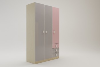 Шкаф 3-х створчатый с ящиками Грэйси (Розовый/Серый/корпус Клен) в Снежногорске - snezhnogorsk.mebel54.com | фото