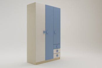 Шкаф 3-х створчатый с ящиками Скай (Синий/Белый/корпус Клен) в Снежногорске - snezhnogorsk.mebel54.com | фото
