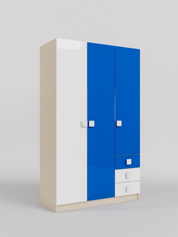 Шкаф 3-х створчатый с ящиками Скай люкс (Синий/Белый/корпус Клен) в Снежногорске - snezhnogorsk.mebel54.com | фото