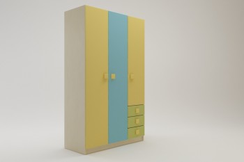 Шкаф 3-х створчатый с ящиками Смайли (Желтый/Голубой/Зеленый/корпус Клен) в Снежногорске - snezhnogorsk.mebel54.com | фото