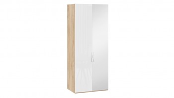 Шкаф для одежды с 1 глухой и 1 зеркальной дверями правый «Эмбер» Яблоня Беллуно/Белый глянец в Снежногорске - snezhnogorsk.mebel54.com | фото
