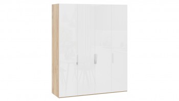 Шкаф для одежды с 4 глухими дверями «Эмбер» Яблоня Беллуно/Белый глянец в Снежногорске - snezhnogorsk.mebel54.com | фото