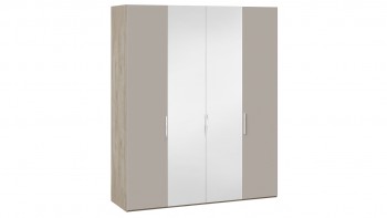 Шкаф комбинированный с 2 глухими и 2 зеркальными дверями «Эмбер» Баттл Рок/Серый глянец в Снежногорске - snezhnogorsk.mebel54.com | фото
